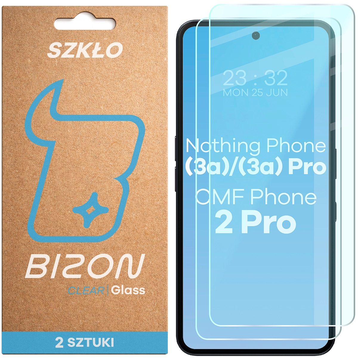 Szkło hartowane Bizon Glass Clear Duo do Nothing Phone (3a) / Nothing Phone (3a) Pro / Nothing CMF Phone 2 Pro, 2 sztuki